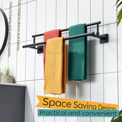 KOKOSIRI Bathroom Towel Bars 24-Inch Double Towel Rails Matte Black Towel Holder for Kitchen Garage Wall Mount Stainless Steel B5009BK-L24 - color: Matte Black, size: 24-Inch