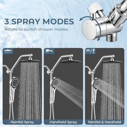 Shower Head with Handheld High Pressure Chrome, Adjustable Bar | No drilling required, Height-Adjustable, 9-inch rainfall head, silicone slide bar, 3-waydiverter, 59-inch hose, G1/2 fit - color: 1-Chrome