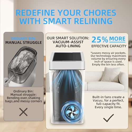 2.7 Gallon Slim Bathroom Touchless Trash Can, Automatic Smart Trash Can with Auto Bagging System, Sensor Lid Waste Bin for Bedroom, Office & RV, White - size: 2.7 Gallon-Standard
