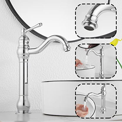 360° Swivel Chrome Single Handle One Hole Bathroom Sink Faucet Matching with Pop Up Drain - color: Chrome, size: Vessel