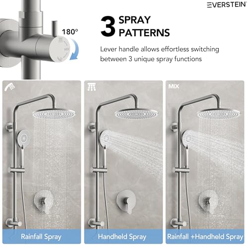 10 Inch High Pressure Rainfall Shower System with Slide Bar, Wall Mount Bathroom Round Shower Faucet Set with Valve, Brushed Nickel - color: Brushed Nickel