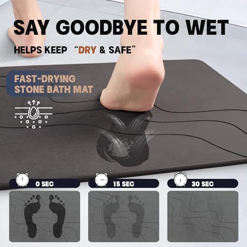 2 Pack Stone Bath Mat-Diatomaceous Earth Bath Mat Fast-Drying Stone Drying Mat Super Absorbent Diatomite Mats for Bathroom, Dish Drying, Bathtub (Grey Wave+Heart Rhythm) - color: Grey Wave+heart Rhythm-24*16