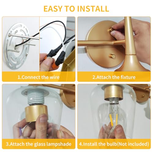 22 Inch 3-Light Gold Bathroom Vanity Light Fixtures | Wine Glass Clear Glass Wall Sconce, Modern Wall Mount Light for Bathroom, Hallway, Bedroom - color: 22 inch_Gold_3 lights