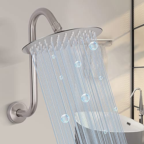 S Shaped Shower Arm, High Rise Shower Head Extension Pipe Standard 1/2" Connection with Flange, Awesome Shower Experience-Stainless Steel Bathroom Accessory(12 Inch S Shape, Brushed Nickel) - color: Brushed Nickel, style: 12" S Shape