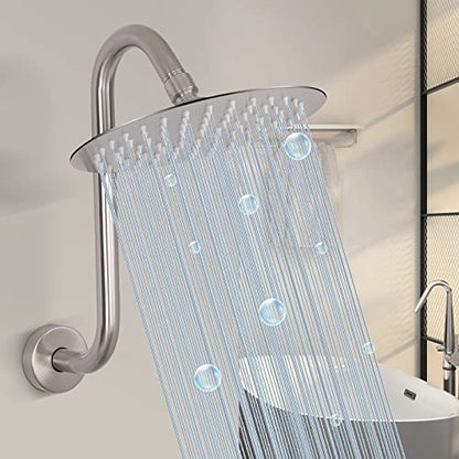 S Shaped Shower Arm, High Rise Shower Head Extension Pipe Standard 1/2" Connection with Flange, Awesome Shower Experience-Stainless Steel Bathroom Accessory(12 Inch S Shape, Brushed Nickel) - color: Brushed Nickel, style: 12" S Shape
