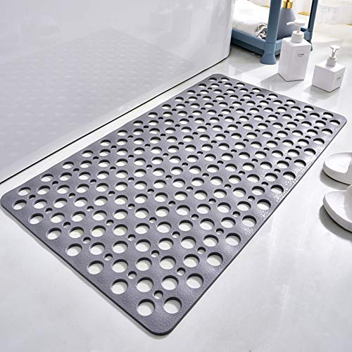 Casa and Beyond Shower Mat,Non Slip Bath Mat and Shower Mat with Suction Cups and Drain Holes,Bathroom Mat Easy to Clean Soft Machine Washable,Bathtub Mat Easy Dry&Cut (Gray,17" x 30"(Rectangular)) - color: Gray, size: 30" x 17" (Rectangular)