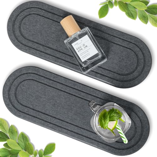 2PCS Water Absorbing Stone Tray, Fast Drying Diatomite Stone Sink Tray, Water Absorbent Diatomite Coasters, Stones Soap Trays for Kitchen Sink, Bathroom Counter Hand Soap Dish Toothbrush Holders - color: 2pcs 21×10cm Dark Gray Oval