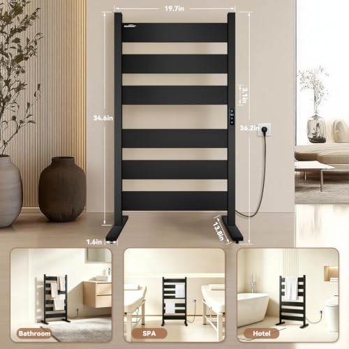 WiFi Towel Warmers for Bathroom, 6 Flat Bars Heated Towel Rack, Black | Smart App Control, Freestanding & Wall Mounted, Child Safety Lock, 1-24H Timer & Multi-Level Temp, Large Heating Surface