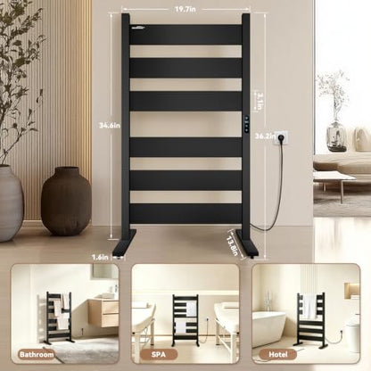 WiFi Towel Warmers for Bathroom, 6 Flat Bars Heated Towel Rack, Black | Smart App Control, Freestanding & Wall Mounted, Child Safety Lock, 1-24H Timer & Multi-Level Temp, Large Heating Surface