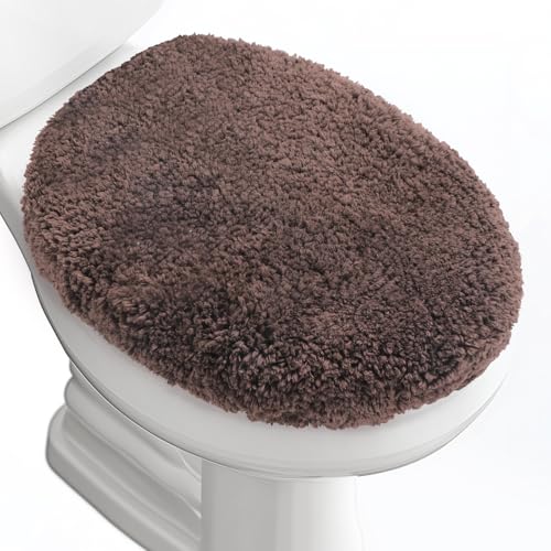 Soft Microfiber Toilet Lid Cover 17.5" x 15" Machine Washable | Solid Toilet Seat Cover Adjustable Rubber Backing Fits Most 16 -17.5" L x 14-16" W Round Oblong and Elongated Toilet Seat - color: Taupe