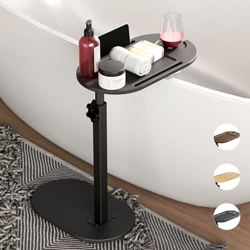 Bamboo Bathtub Tray Table with Adjustable Height | Freestanding Bathtub Caddy for Tub Against Wall, Tub Organizer Suitable for Luxury Spa - PATENT PROTECTED (Black) - color: Black