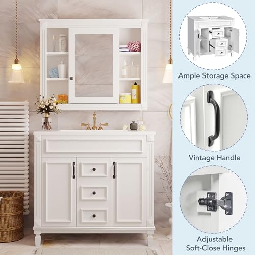 Merax 36" Bathroom Vanity with Sink, 2 Doors & 2 Drawers Storage Cabinet | Freestanding Single Bathroom Sink Vanity Cabinet Set with 36" Ceramic Sink (Sink Cabinet Only, White) - color: White, style: Sink Cabinet Only