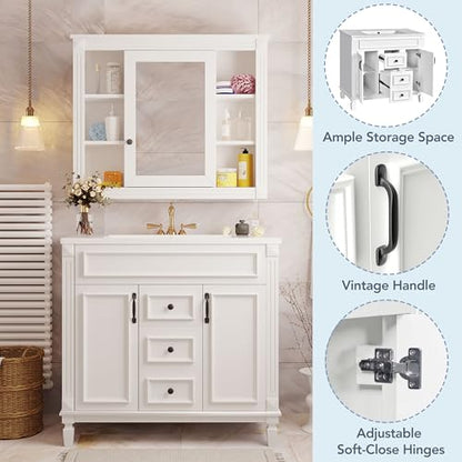 Merax 36" Bathroom Vanity with Sink, 2 Doors & 2 Drawers Storage Cabinet | Freestanding Single Bathroom Sink Vanity Cabinet Set with 36" Ceramic Sink (Sink Cabinet Only, White) - color: White, style: Sink Cabinet Only