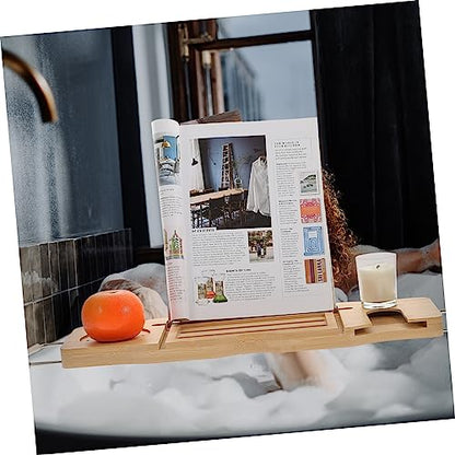 Adjustable Bathtub Tray Expandable Bath Storage Holder with Wine Phone Stand Bamboo Design for Relaxing Spa Experience Fits Standard Tubs