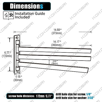 KOKOSIRI Bathroom Towel Bars Swivel Towel Rails Matte Black Swing Out Hand Towel Holder 3-Arm for Bath Kitchen Wall Stainless Steel B5007BK-A3 - size: 3-Bar