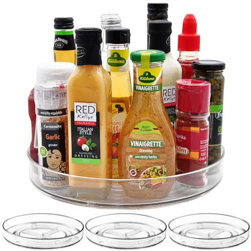 Amolliar Lazy Susan Organizer, 11" 4 Pack, Turntable for Cabinet, Kitchen, Fridge, Pantry Organizer and Storage, Countertop, Bathroom, Vanity, Rotating Tray, Condiment Spice Rack, Under Sink Organizer - size: 11" 4 Pack
