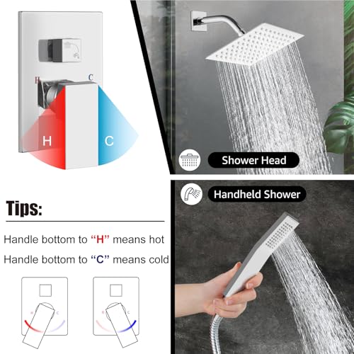 Midanya Shower Faucet Set with Handheld Sprayer,8 Inch,Polish Chrome | Rough-in Shower Valve and Trim Kit Included,Square Rain Head,Wall Mount Shower System,All Metal,Bathroom - color: Chrome, size: 8 Inch