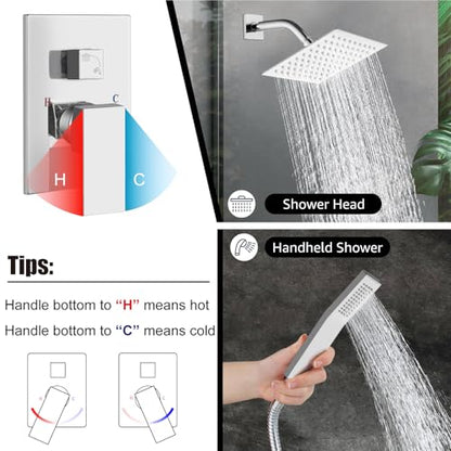 Midanya Shower Faucet Set with Handheld Sprayer,8 Inch,Polish Chrome | Rough-in Shower Valve and Trim Kit Included,Square Rain Head,Wall Mount Shower System,All Metal,Bathroom - color: Chrome, size: 8 Inch