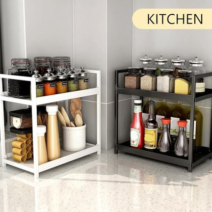 2-Tier Bathroom Countertop Organizer Multifunctional Vanity Tray Cosmetic and Makeup Storage Rack Kitchen Spice Shelf Freestanding Organizer (White) - color: White