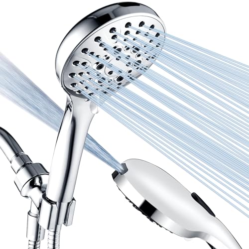 BRIGHT SHOWERS High Pressure Shower Head with Handheld, 9 Spray Settings Showerhead Built in Power Wash to Clean Tub and Pets, Extra Long 69" Hose, Adjustable Bracket, Chrome - color: Chrome, style: 2.5 GPM | 9 Modes