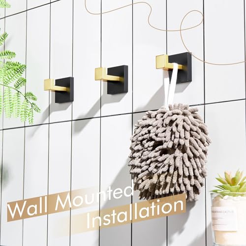 KOKOSIRI Robe Hooks for Wall Bathroom Towel Hooks Coat Hook Kitchen Garage Heavy Duty Wall Mounted Stainless Steel Brushed Gold and Matte Black, 3 Pack B1010GDK-P3 - color: Black Gold, size: 3 Pack
