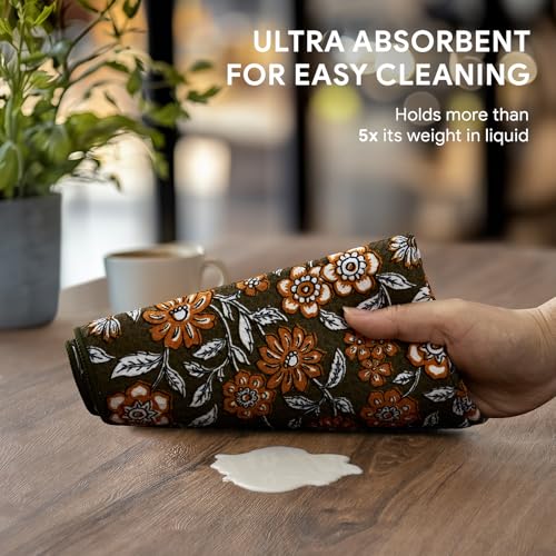 RECYCO Waffle Kitchen Towel Set of 2 - Quick Dry Microfiber Sustainable Dish Towels - Ultra Absorbent Reusable Cleaning Tea Towels - Lightweight Hand Towels,16”x 28”, Amber Flora - color: Amber Flora
