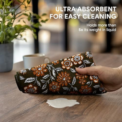 RECYCO Waffle Kitchen Towel Set of 2 - Quick Dry Microfiber Sustainable Dish Towels - Ultra Absorbent Reusable Cleaning Tea Towels - Lightweight Hand Towels,16”x 28”, Amber Flora - color: Amber Flora