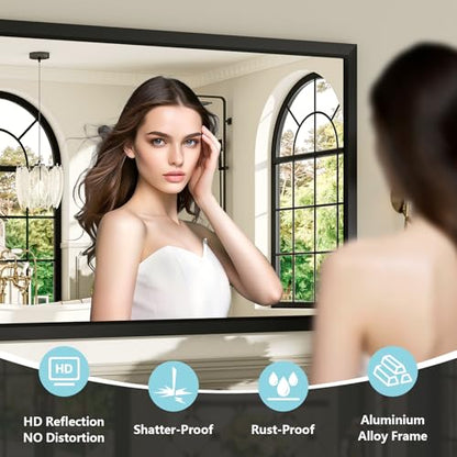 48x30 Inch Black Bathroom Mirror for Wall, Beveled Framed Rectangle Bathroom Vanity Mirrors for Over Sink, Bedroom, Living Room, Entryway, Anti-Rust, HD Tempered Glass, Horizontally/Vertically - size: 48"L x 30"W