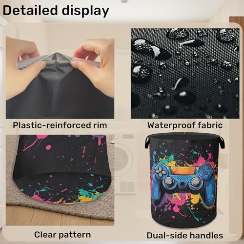 Laundry Basket, Dirty Clothes Basket, Gamers Controller Foldable Canvas Laundry Hamper with Handles - Toy Organizer, Heavy Duty for Home, Bedroom, Dorm, Bathroom - color: Gamers Controller