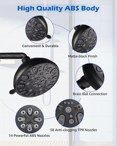 High Pressure Shower Head VMASSTONE 4.7" Rain Fixed Showerhead 7-Spray Setting with Adjustable Brass Swivel Ball Joint - Excellent Replacement for Your Bath Shower Head (FM-001 Oil Rubbed Bronze) - color: Oil Rubbed Bronze