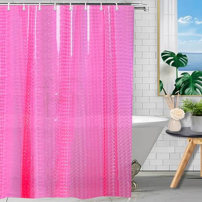 EVA Hot Pink Shower Curtain Liner 3D Water Cube Clear Shower Curtains for Bathroom with Rust Proof Metal Grommets for Girly Bathroom Shower Stall 60x71 Inches - size: 60"W x 71"L (Pack of 1)
