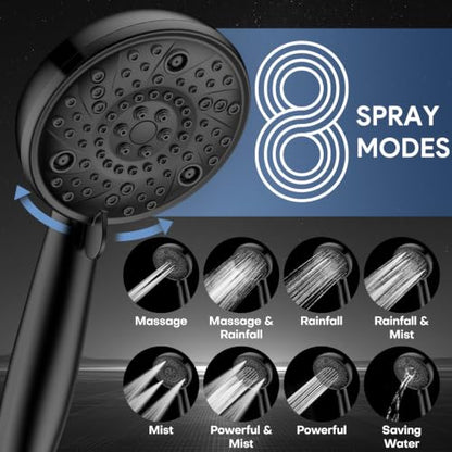 FEELSO Shower Head with Handheld Spray, 8" High Pressure Rain Showerhead | 7+8 Modes Dual Shower Head, Anti-Clog Nozzles, 71” Shower Hose Extra Long, Adjustable Holder, Shower Separately or Together - color: Matte Black
