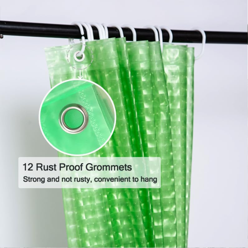 EVA Green Shower Curtain Liner,3D Plastic 5G Shower Liners with 12 Rustproof Metal Grommets and Weighted Magnets, Waterproof Duty Shower Curtains for Shower Bathroom 72 x 72 - color: Square-green