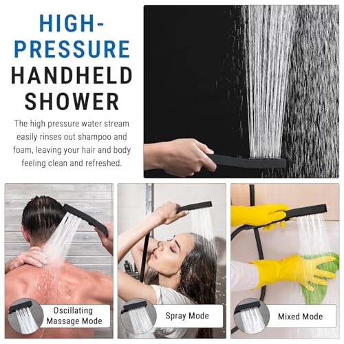 G-Promise 10 Inch All Metal Rain Shower Head with Handheld (Matte Black) | Suits Every Height, Pause Mode Diverter, Massage Mode Handheld, Full Body Coverage, Easy to Install, Modern Bath Upgrade - color: Matte Black, size: 10 Inch