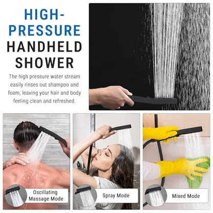 G-Promise 16 Inch All Metal Rain Shower Head with Handheld (Matte Black) | Suits Every Height, Pause Mode Diverter, Massage Mode Handheld, Full Body Coverage, Easy to Install, Modern Bath Upgrade - color: Matte Black, size: 16 Inch