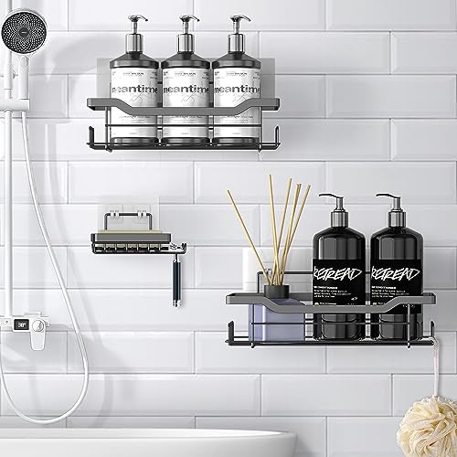 Shower Caddy Shelves Organizer, 3 Pack with Soap Holder, No Drilling Wall Mounted Self Adhesive Shelves, Matte Black - color: Matte Black