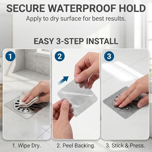 50 Pack Square Disposable Shower Drain Hair Catcher Stickers | Waterproof, For Bathroom Floor, Sink & Bathtub, Easy-Peel, Clog Prevention & Hygiene - size: 50 Square Mesh