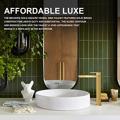 Gold Vessel Sink Faucet, BF307-T-SG | Brushed Gold Single Hole Bowl Sink Faucet Tall Bathroom Faucet Single Handle with Pop up Drain Assembly - color: Brushed Gold (Tall)