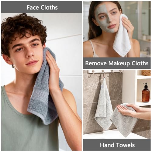 PHOGARY 100% Cotton Wash Cloth, 6 Pack Face Cloths Highly Absorbent Bath Washcloths Soft Makeup Remover Face Towels Cleansing Wash Cloths for Showering, Bathroom, Gym, and Kitchen, 6 Colors, 13"x13" - color: Multicoloured B