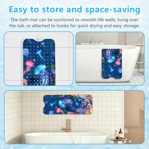 Baby Bath Mat for Tub Non Slip – 40"x16" Extra Long Cartoon Bathtub Mats for Kids Non Slip Shower Mat, Machine Washable, Sea Tub Mats with Suction Cups and Drain Holes for Toddler & Kids (Jellyfish) - color: Sea1