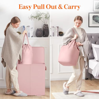 Lifewit Double Laundry Hamper with Lid and Removable Laundry Bags, Large Collapsible 2 Dividers Dirty Clothes Basket with Handles for Bedroom Laundry Room Closet Bathroom College, 136L Pink - color: Pink, size: 136L