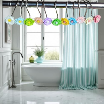 Twofish Home Flower Shower Curtain Hooks Pack of 12 Anti Rust Decorative Resin Shower Curtain Rings - color: Tetrachromic Flower