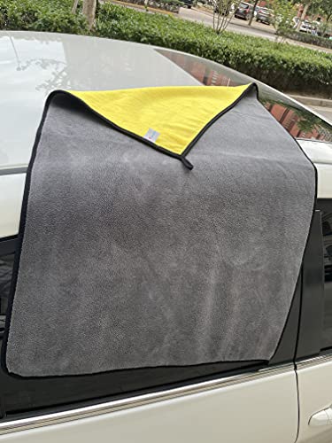 Large Microfiber Drying Towel for Car, Great Thick Soft Plush Towels, 36 x 24inches 800GSM Thickness, Quality, Washable, Absorbency No Scratch Lint Free Drying Towel (36 x 24inches,Grey-Yellow,1pack) - color: 36 X 24inches,grey-yellow,1pack