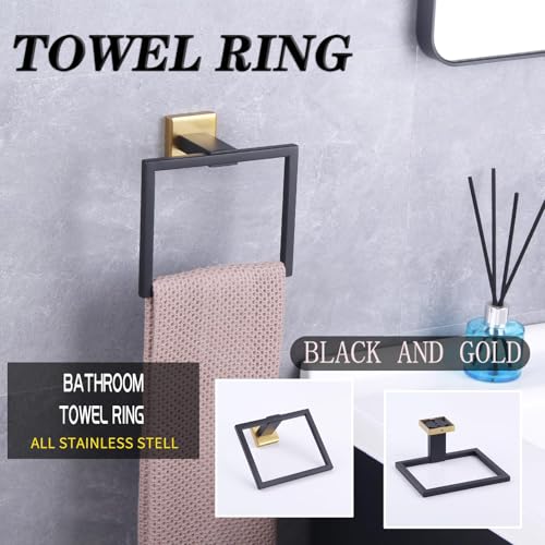 GERZWY Bathroom Hardware Hand Towel Holder SUS 304 Stainless Steel Towel Ring for Bath Kitchen Garage Heavy Duty Wall Mounted (Black & Gold) JG1906-BD - color: Black & Gold