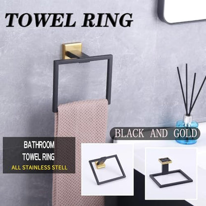 GERZWY Bathroom Hardware Hand Towel Holder SUS 304 Stainless Steel Towel Ring for Bath Kitchen Garage Heavy Duty Wall Mounted (Black & Gold) JG1906-BD - color: Black & Gold