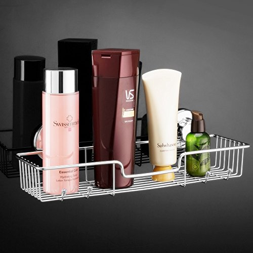 SANNO Suction Cup Shower Caddy Storage Combo Organizer, No Damage Bath Shelf Suction Cup Shower Basket,Rustproof Wire Bathroom Accessories - Rustproof Stainless Steel - color: stainless