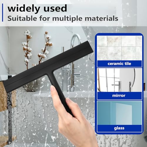 wlich 8 Inch Shower Squeegee, Silicone Squeegee for Glass Doors with 1 Hook | Streak-Free Cleaning, No-Drill Storage Hook, Non-Slip Handle, for Home, Hotel, Gym, Office Glass, Mirrors, Tiles, Windows - size: Squeegee with 1 Hooks