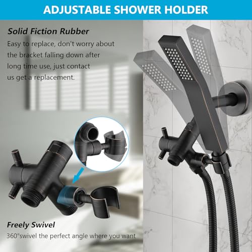 PDPBath Solid Brass 3 Way Shower Arm Diverter Valve with Handheld Holder for Dual Shower Heads with G1/2 Universal Connection - Oil Rubbed Bronze - color: Oil Rubbed Bronze-2