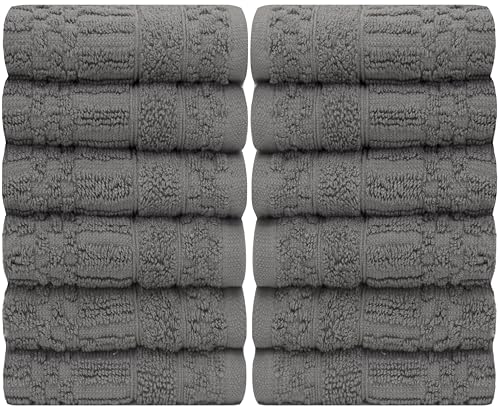 PH Pleasant Home Diamond Wash Cloths Set - 12 Pack (12” x 12”) – 509 GSM - 100% Ring Spun Cotton Wash Cloth - Super Soft and Highly Absorbent Face Towels(Dark Grey) - color: Dark Grey, style: Diamond