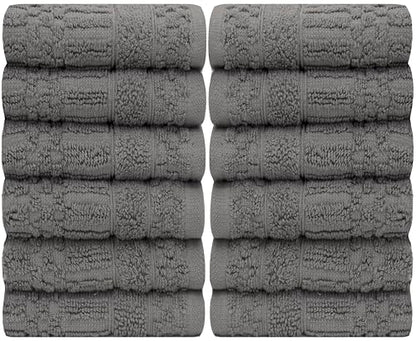 PH Pleasant Home Diamond Wash Cloths Set - 12 Pack (12” x 12”) – 509 GSM - 100% Ring Spun Cotton Wash Cloth - Super Soft and Highly Absorbent Face Towels(Dark Grey) - color: Dark Grey, style: Diamond